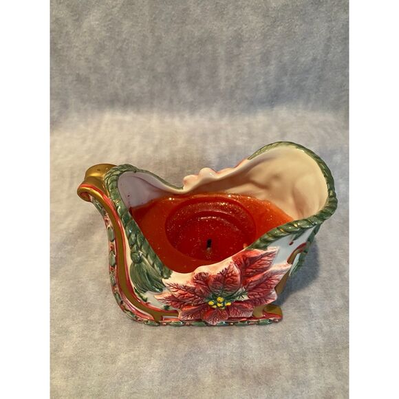 Fitz & Floyd Candle Sleigh "For All Seasons" Christmas Holiday Decor Poinsettia - Picture 7 of 12